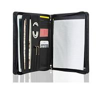 Free Name Engraving, Personalized Writing case PU Leather, Conference Folder A4 Briefcase with Zipper, a4 Organizer Folder, Customized, Black