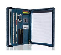 Free Name Engraving, Personalized Writing case PU Leather, Conference Folder A4 Briefcase with Zipper, a4 Organizer Folder, Customized, Dark Blue