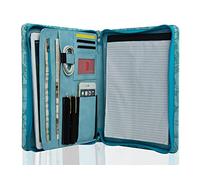 Free Name Engraving, Personalized Writing case PU Leather, Conference Folder A4 Briefcase with Zipper, a4 Organizer Folder, Customized, Blue