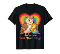 Free Owl Mom Hugs Pride Heart LGBTQ Ally Inclusion Support T-Shirt