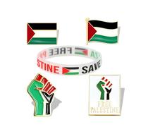 Free Palestine Brooch and Wristband Set - 4 Flag Pins + 1 Silicone Bracelet for Peace Supporters, Novelty Protest Accessories