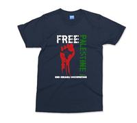 Free Palestine End Israeli Occupation T-Shirt - Men - 5XL - Navy - Humanitarian Message Printed Custom Upper for Men and Women - Personalised Graphic Tee with Peaceful Quotation