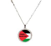 Free Palestine Gaza Freedom Silver Colour Necklace With Diamante Pendant And Gift Box