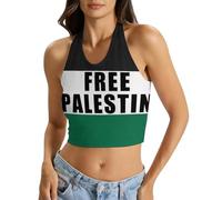 Free Palestine Palestinian Flag Women's Crop Top Halter Tank Lace Up Casual Sleeveless Multicolor
