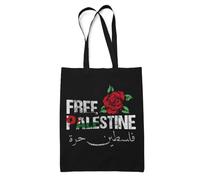 Free Palestine Print Tote Bag - Black - Peaceful Quotation Printed Solidarity Bag For Men And Women - Customised Tote Bag for Activists Supporters