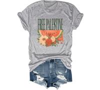 Free Palestine Shirt Flower I Love Palestine Tshirt Support Gaza Palestinian Tops Grey