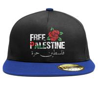 Free Palestine Snapback Cap - Unisex Adult Cap - Black/Royal Blue - Social Justice 5-Panel Hat - Save Palestine Support Red Rose Style Hat - Arabic Calligraphy Freedom Palestinian Gifts