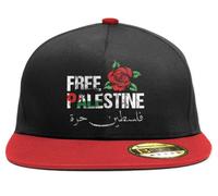 Free Palestine Snapback Cap - Unisex Kids Cap - Black/Red - Social Justice 5-Panel Hat - Save Palestine Support Red Rose Style Hat - Arabic Calligraphy Freedom Palestinian Gifts