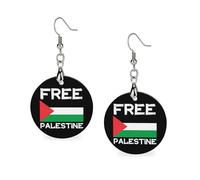 Free Palestine Women's Round Wooden Earring Drop Dangle Earrings Lightweight Pendant Jewelry