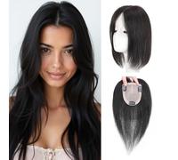 Free Part Hair Toppers for Women Real Human Hair,3.9x4.7 Inch Pure Hand-Woven Breathable Silk Base 12 Inch Hairpiece Extension for Thinning Hair Natural Color
