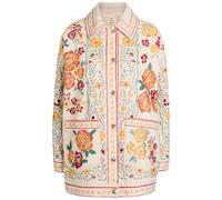 Free People Avery Floral-embroidered Denim Jacket - White - M (UK 12-14 / M)