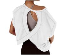 Free People Backless Tops for Women UK Clearance Open Back Workout Top Backless Short Sleeve Athletic Shirt Running Crop Top Gym Yoga Tee Shirt Ladies Casual Loose Fit Pullover Blouses