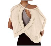 Free People Backless Tops for Women UK Clearance Open Back Workout Top Backless Short Sleeve Athletic Shirt Running Crop Top Gym Yoga Tee Shirt Ladies Casual Loose Fit Pullover Blouses