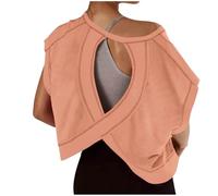 Free People Backless Tops for Women UK Sale Clearance Open Back Workout Top Backless Short Sleeve Athletic Shirt Running Crop Top Gym Yoga Tee Shirt Ladies Casual Loose Fit Pullover Blouses