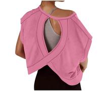 Free People Backless Tops for Women UK Sale Clearance Open Back Workout Top Backless Short Sleeve Athletic Shirt Running Crop Top Gym Yoga Tee Shirt Ladies Casual Loose Fit Pullover Blouses