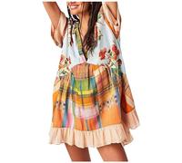 People Free Dupes/Lookalikes, People Free Doop, People Free Hot Shot Mini Dress, People Free Dupe, People Free Movement, Floral Boho Summer Dress Patchwork V Neck Ruffle Y2k Dresses Orange(Color:Orang