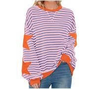 Free People Oversized Sweatshirt for Women Striped Star Pullover Tops Drop Shoulder Long Sleeve Sweatshirts Y2k Tops Loose Fit Casual Blouses Pullovers Baggy Lightweight Tops Spring Fall Blouse