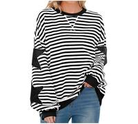 Free People Oversized Sweatshirt for Women Striped Star Pullover Tops Drop Shoulder Long Sleeve Sweatshirts Y2k Tops Loose Fit Casual Blouses Pullovers Baggy Lightweight Tops Spring Fall Blouse