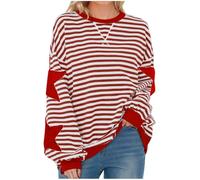 Free People Oversized Sweatshirt for Women Striped Star Pullover Tops Drop Shoulder Long Sleeve Sweatshirts Y2k Tops Loose Fit Casual Blouses Pullovers Baggy Lightweight Tops Spring Fall Blouse