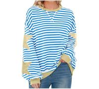 Free People Oversized Sweatshirt for Women Striped Star Pullover Tops Drop Shoulder Long Sleeve Sweatshirts Y2k Tops Loose Fit Casual Blouses Pullovers Baggy Lightweight Tops Spring Fall Blouse