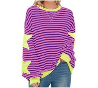 Free People Oversized Sweatshirt for Women Striped Star Pullover Tops Drop Shoulder Long Sleeve Sweatshirts Y2k Tops Loose Fit Casual Blouses Pullovers Baggy Lightweight Tops Spring Fall Blouse