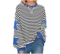 Free People Oversized Sweatshirt for Women Striped Star Pullover Tops Drop Shoulder Long Sleeve Sweatshirts Y2k Tops Loose Fit Casual Blouses Pullovers Baggy Lightweight Tops Spring Fall Blouse