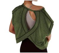 Free People Tops Open Back Workout top Gym Crop Tops for Women Joggers Army Green
