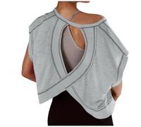 Free People Tops Open Back Workout top Gym Crop Tops for Women Joggers Gray