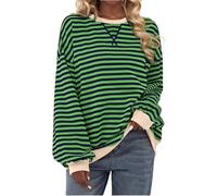 Free People Women Plus Size Sweatshirt Striped Color Block Crew Neck Pullover Tops Ladies Oversized Sweatshirts Long Sleeve Casual Loose Shirt Y2k Top Fall Winter Clothes Army Green