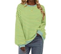 Free People Women Plus Size Sweatshirt Striped Color Block Crew Neck Pullover Tops Ladies Oversized Sweatshirts Long Sleeve Casual Loose Shirt Y2k Top Fall Winter Clothes Green