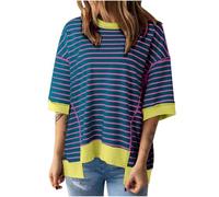 Free People Women's Casual Striped Tops Half Sleeve Shirts Crewneck Oversized Pullover Top Sweatshirts 2024 Summer Fall Clothes Oversized Sweatshirt Y2k Tops