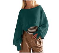 Free People Womens Oversized Cropped Sweatshirt 2024 Casual Crewneck Long Sleeve Tops Pullover Jumper Fall Outfits Fleece Winter Warm Sweatshirts Baggy Hoodies Y2k Streetwear Army Green