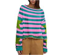 Free People Women's Oversized Star Print Drop Shoulder Sweatshirt - Long Sleeve Lightweight Pullover - Y2K Loose Fit Casual Solid Baggy Top for Spring Fall