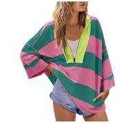 Free People Women's Oversized Striped V-Neck Pullover Top Drop Shoulder Sweatshirts Loose Fit Casual Blouses Color Block Pullovers Solid Baggy Tops Spring Fall