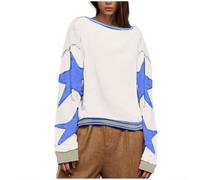 Free People Women's Oversized Sweatshirt Long Sleeve Lightweight Pullover Top Star Print Drop Shoulder Sweatshirts Y2k Loose Fit Casual Blouses Pullovers Solid Baggy Spring Fall Blouse