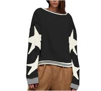 Free People Women's Oversized Sweatshirt Long Sleeve Lightweight Pullover Top Star Print Drop Shoulder Sweatshirts Y2k Loose Fit Casual Blouses Pullovers Solid Baggy Spring Fall Blouse