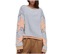 Free People Women's Oversized Sweatshirt Long Sleeve Lightweight Pullover Tops Star Print Drop Shoulder Sweatshirts Y2k Tops Loose Fit Casual Blouses Pullovers Solid Baggy Tops Spring Fall Blouse