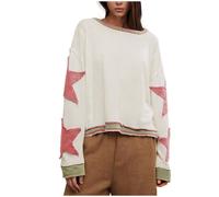 Free People Women's Oversized Sweatshirt Long Sleeve Lightweight Pullover Tops Star Print Drop Shoulder Sweatshirts Y2k Tops Loose Fit Casual Blouses Pullovers Solid Baggy Tops Spring Fall Blouse