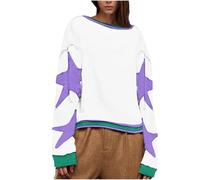 Free People Women's Oversized Sweatshirt Long Sleeve Lightweight Pullover Tops Star Print Drop Shoulder Sweatshirts Y2k Tops Loose Fit Casual Blouses Pullovers Solid Baggy Tops Spring Fall Blouse