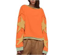 Free People Women's Oversized Sweatshirt Long Sleeve Lightweight Pullover Tops Star Print Drop Shoulder Sweatshirts Y2k Tops Loose Fit Casual Blouses Pullovers Solid Baggy Tops Spring Fall Blouse