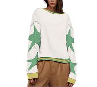 Free People Women's Oversized Sweatshirt Long Sleeve Lightweight Pullover Tops Star Print Drop Shoulder Sweatshirts Y2k Tops Loose Fit Casual Blouses Pullovers Solid Baggy Tops Spring Fall Blouse
