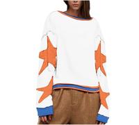 Free People Women's Oversized Sweatshirt Long Sleeve Lightweight Pullover Tops Star Print Drop Shoulder Sweatshirts Y2k Tops Loose Fit Casual Blouses Pullovers Solid Baggy Tops Spring Fall Blouse