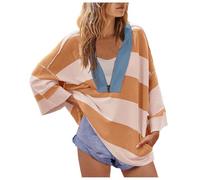 Free People Womens Oversized Sweatshirt Striped V Neck Pullover Tops Drop Shoulder Sweatshirts Y2k Tops Loose Fit Casual Blouses Color Block Pullovers Solid Baggy Tops Spring Fall Blouse