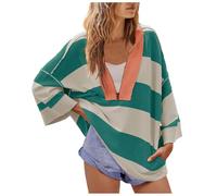 Free People Womens Oversized Sweatshirt Striped V Neck Pullover Tops Drop Shoulder Sweatshirts Y2k Tops Loose Fit Casual Blouses Color Block Pullovers Solid Baggy Tops Spring Fall Blouse