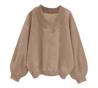 Free People Women's Sweatshirt Oversized V Neck Pullover Casual Loose Hoodies Plain Fashion Y2K Tops Plain Fleece Sweatshirts Fall Winter Clothes Holiday Festival Outfits Activewear Khaki