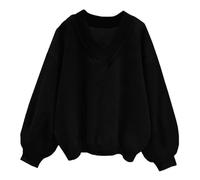 Free People Women's Sweatshirt Oversized V Neck Pullover Casual Loose Hoodies Plain Fashion Y2K Tops Plain Fleece Sweatshirts Fall Winter Clothes Holiday Festival Outfits Activewear Black