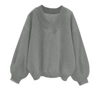 Free People Women's Sweatshirt Oversized V Neck Pullover Casual Loose Hoodies Plain Fashion Y2K Tops Plain Fleece Sweatshirts Fall Winter Clothes Holiday Festival Outfits Activewear Gray