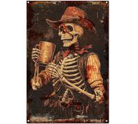 Free Pintree Original Vintage Skull Sport Theme Wall Art Print Poster, Funny Retro Classic Art Wall Decoration, Tin Signs Artwork For Room/Coffee Bar/Garage (J - Skeleton cowboy drinking beer,