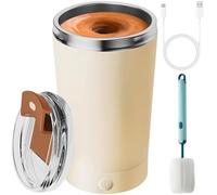 FREE ROCK Self Stirring Mug With Lid Electric High Speed Mixing Cup 400ML Rechargeable Automatic Stirring Coffee Mixer Cup(Color:Beige)