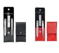 FREE SHIPPING: 2 x ZWILLING LEATHER SNAP CASE 4-PCS BEAUTY SET BLACK/red